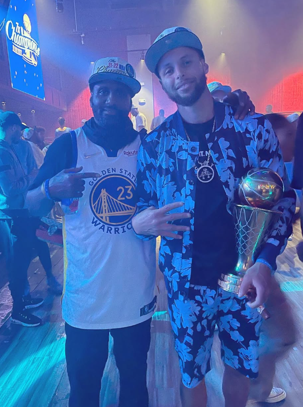 Blannon Campbell celebrating with Stephen Curry